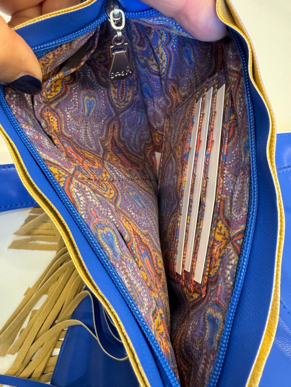 Sash Bag Fringe Vibrant Blue Faux Leather Crossbody Purse - Picture 6 of 6